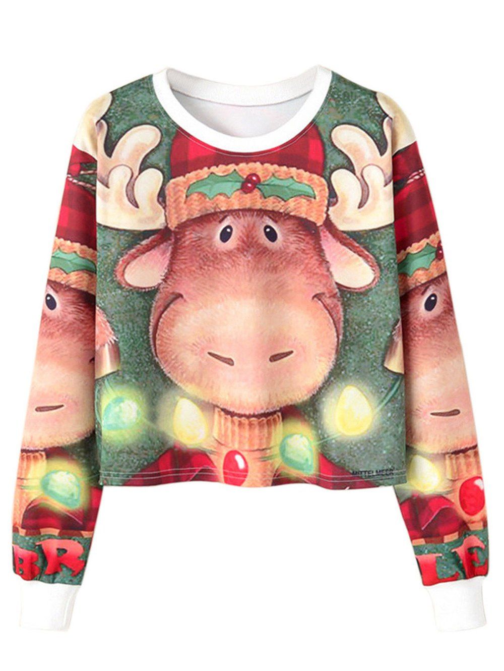 

Christmas Reindeer Printed Crop Top, Multi