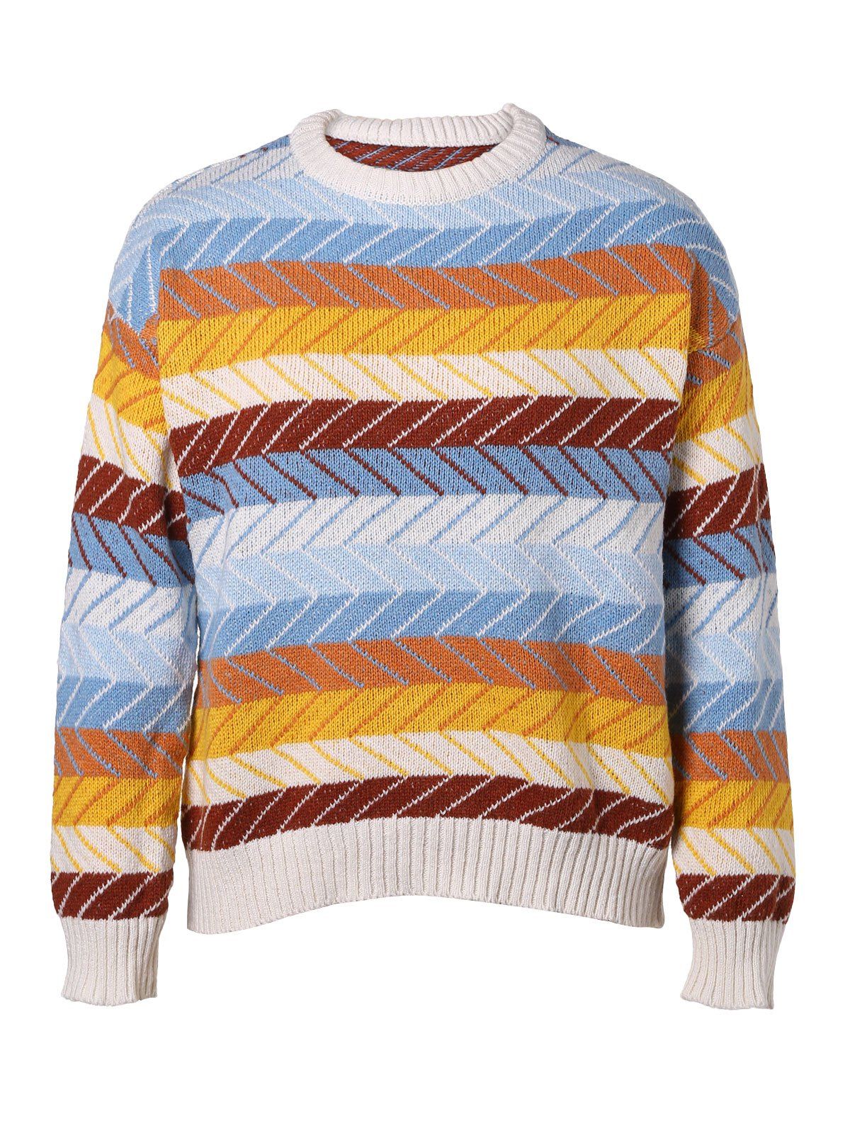 

Striped colored Round collar sweater, Multi-a