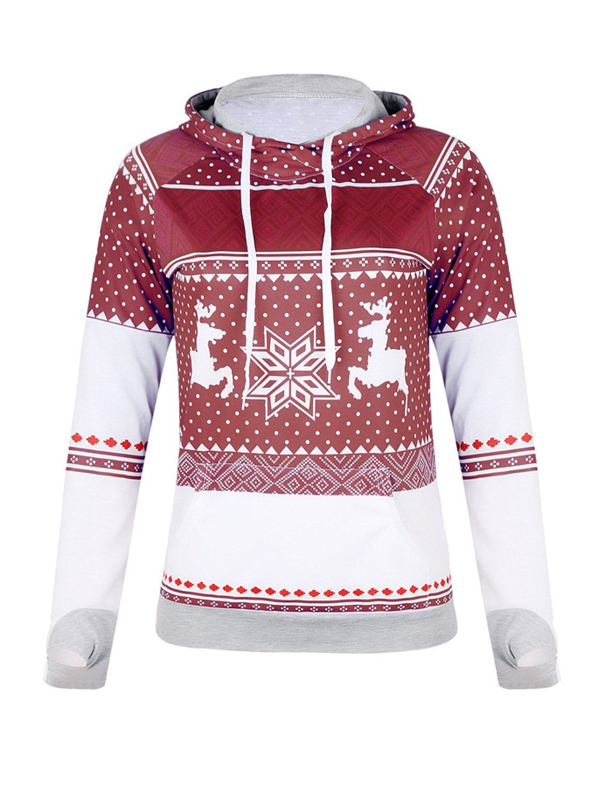 

Christmas Print Zip Pocket Hoodie, Red wine