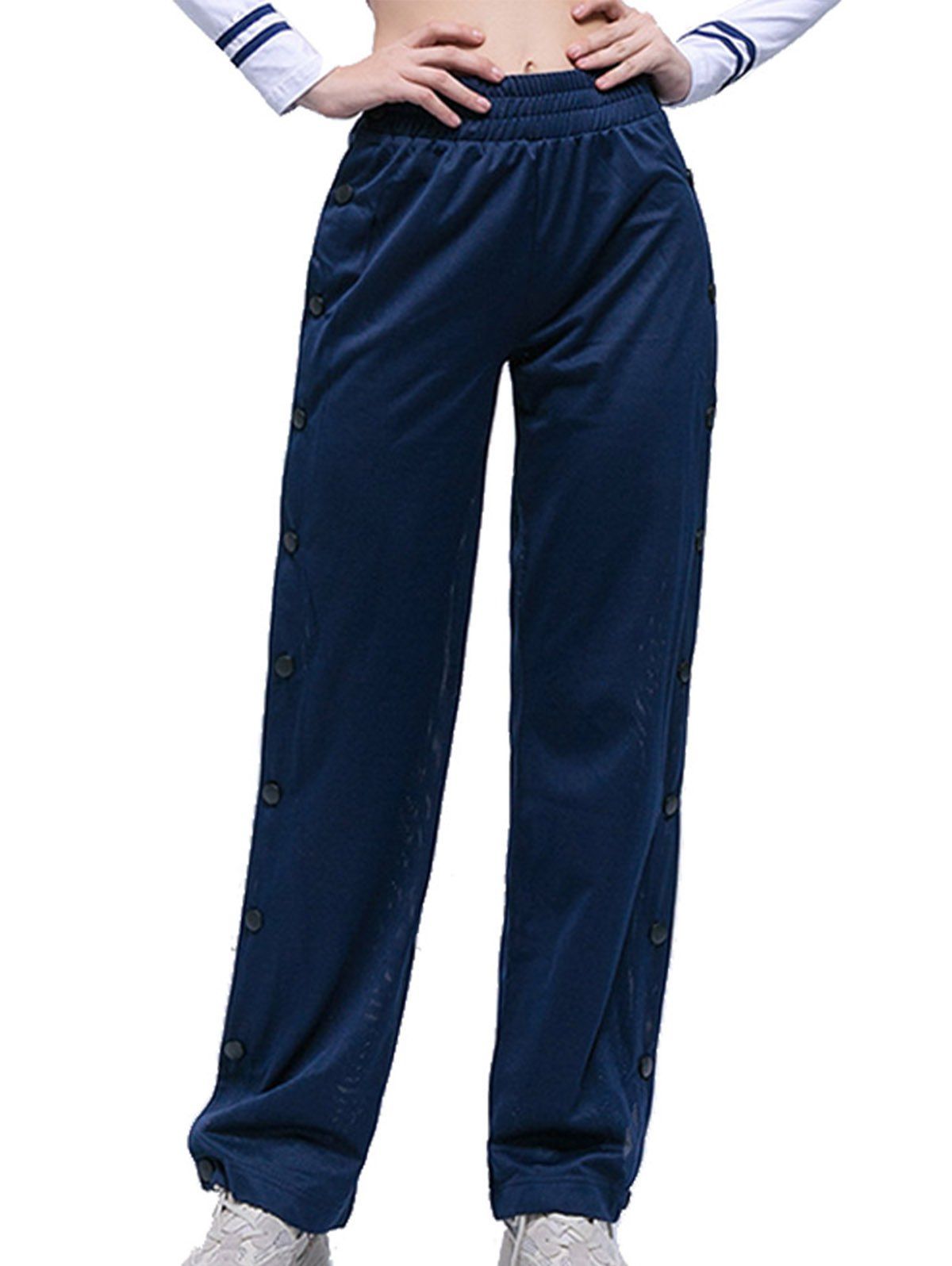 

Split Side Button Wide Leg Slacks, Blue