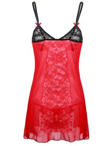 

Women Sexy Shoulder Strap Bowknot Plus Size Babydoll Lingeries Sleepdress, Red