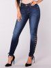 Womens Fashion High Waist Jeans Bandages Elastic Slim Body Jeans - Bleu profond XL