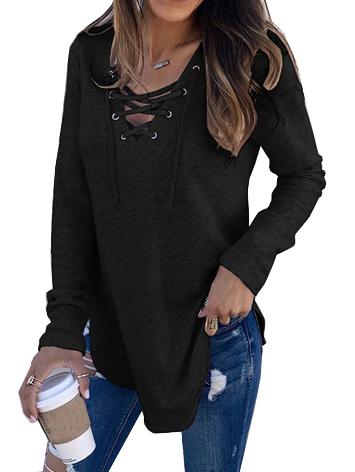 [58% OFF] Womens V Neck Long Sleeve Loose Casual Knit Sweaters Pullover ...