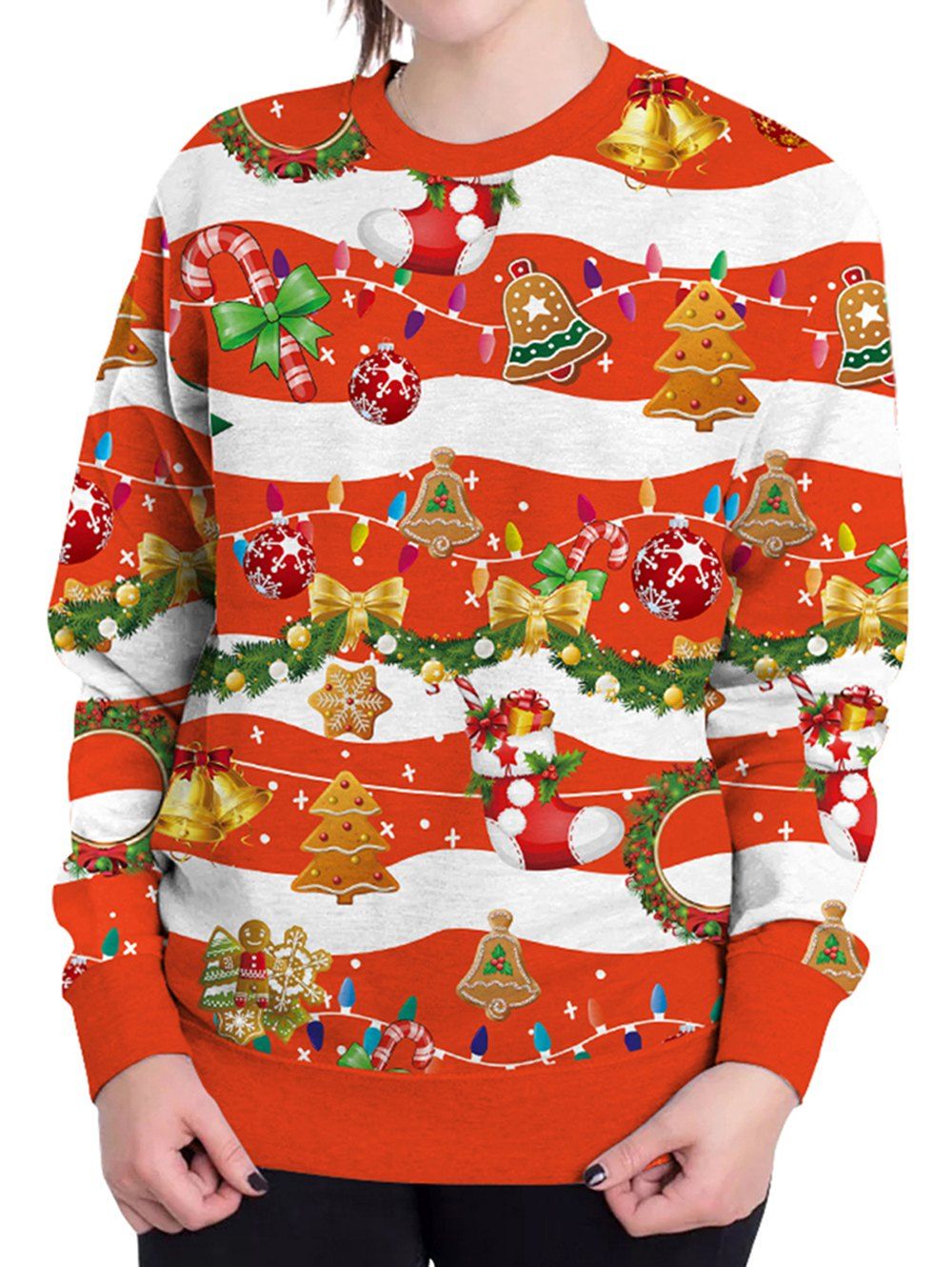 

2018 New Style Christmas Sweatshirts Unisex Funny Print Ugly long sleeves round neck Hoodie, Red