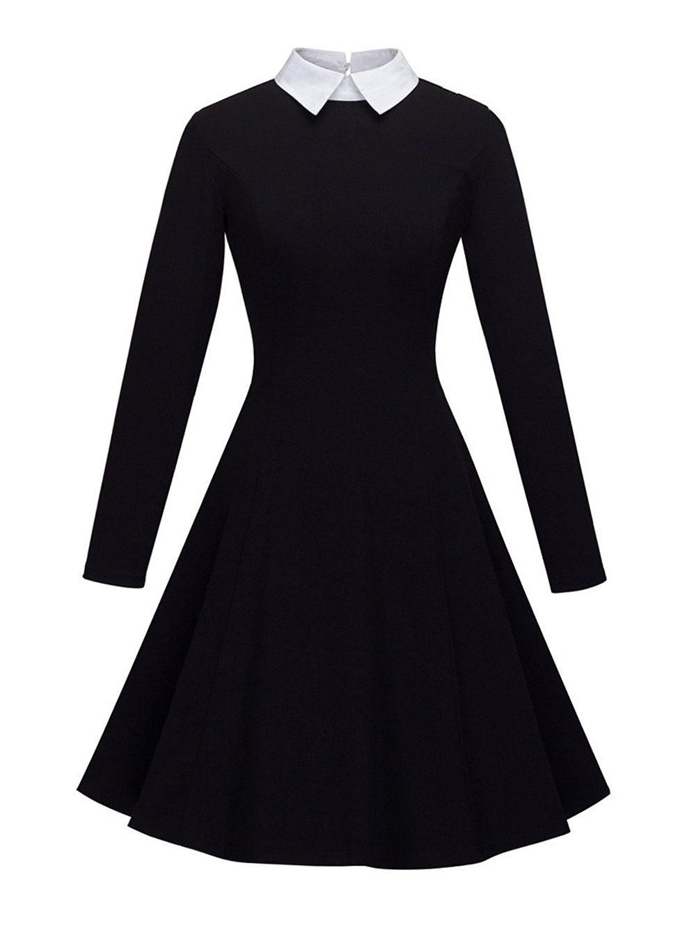 

Women's Peter Pan Lapel Collar Long Sleeve Fit and Flare Dress, Black