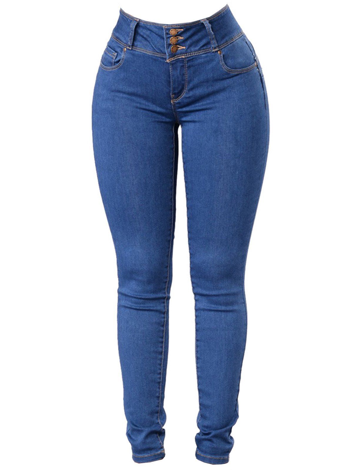 Women Classic Slimming Butt Lift Stretch Skinny Denim Jeans Bleu L