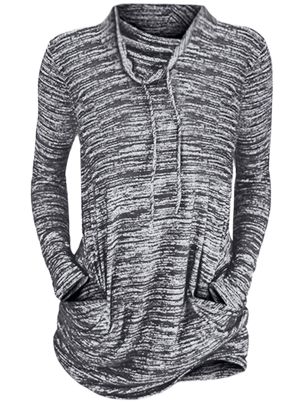 

Womens Cowl Neck Long Sleeve Pocket Casual Tunic Sweatshirts T-shirt, Gray