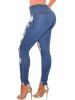 Womens Casual Destroyed Ripped Distressed Skinny Denim Jeans - Bleu L