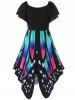 Women's V Neck Short Sleeve  Empire Waist Lace Up Butterfly Print Dress Plus Size -  