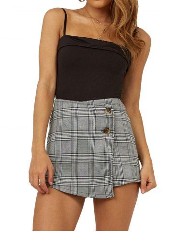 

Womens Mid Waist Skinny Asymmetrical Geometric Print Wrap Casual Shorts, Gray