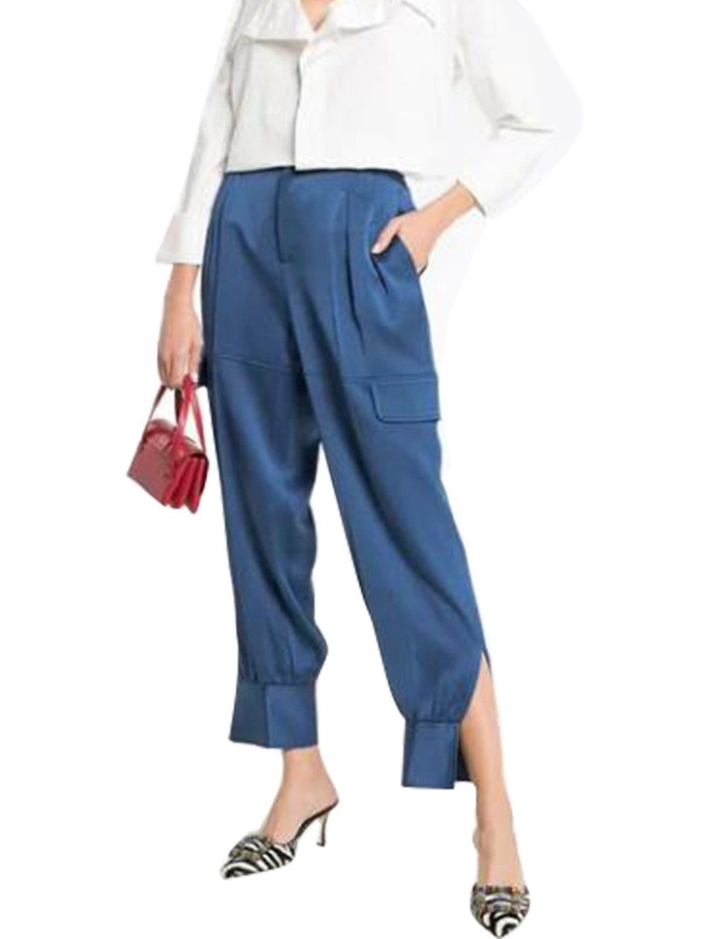 

Womens Fashion comfortable High Waist Pants, Silk blue