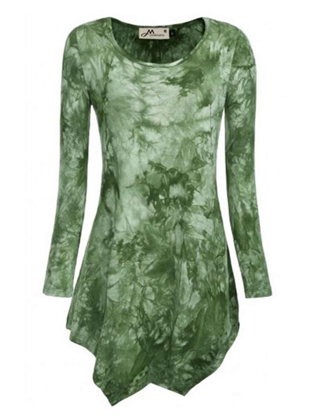 

Long Sleeve Round Neck Irregular Printed T-shirt, Fern green