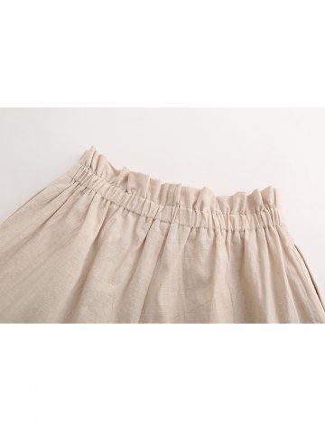 

Womens Elastic Waist Casual Comfy Cotton Linen Beach Shorts with Drawstring, Beige