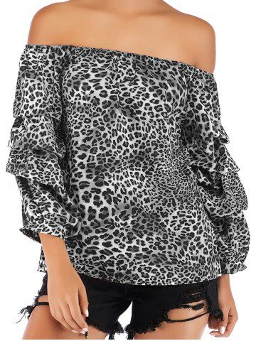 

Women Leopard print Floral Print Long Sleeve Chiffon Shirt Blouse Tops, Gray