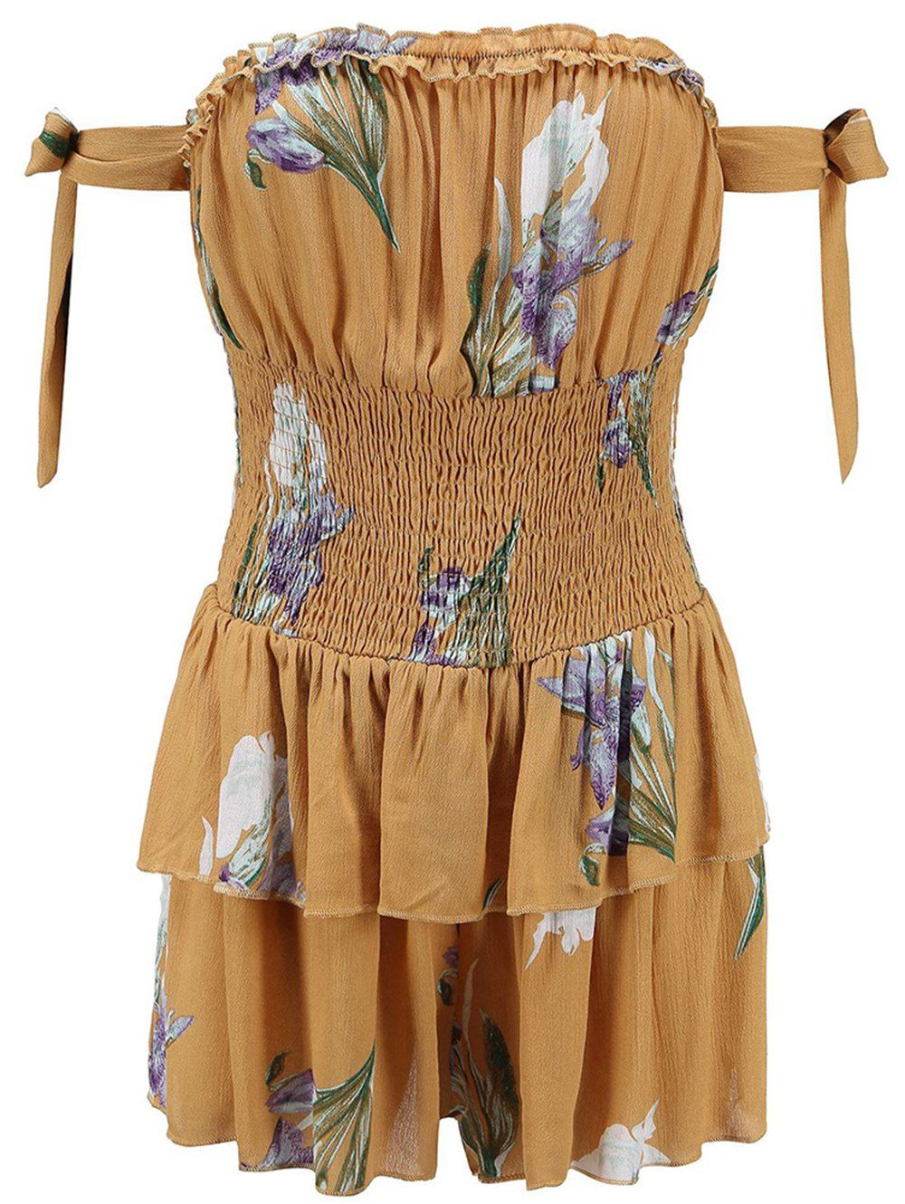 

Womens Spaghetti Strap Cold Shoulder Floral Romper Playsuit Jumpsuit, Yellow