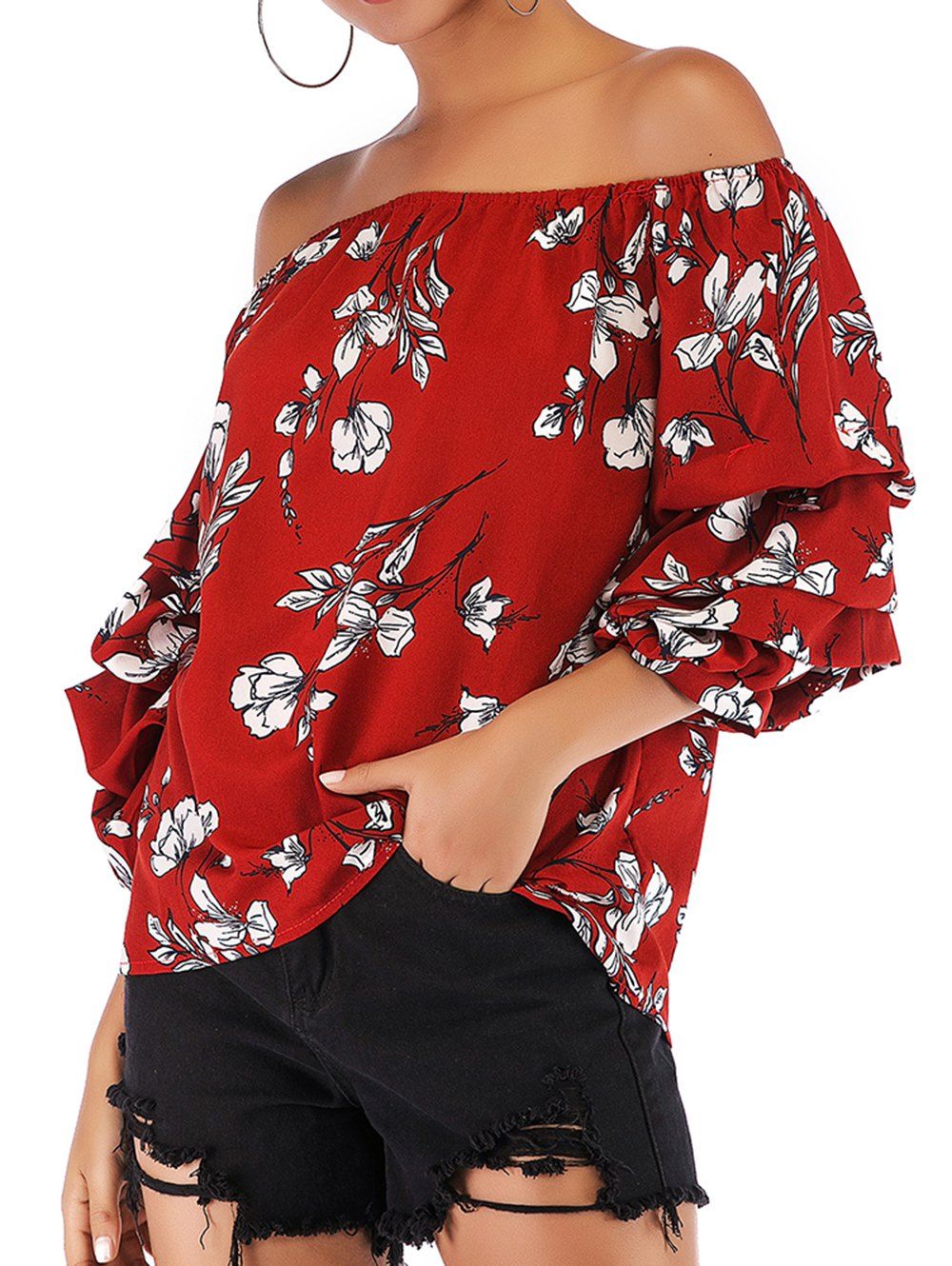 Chemise Décontractée Fleurie Imprimée en Mousseline de Soie à Manches Longues  