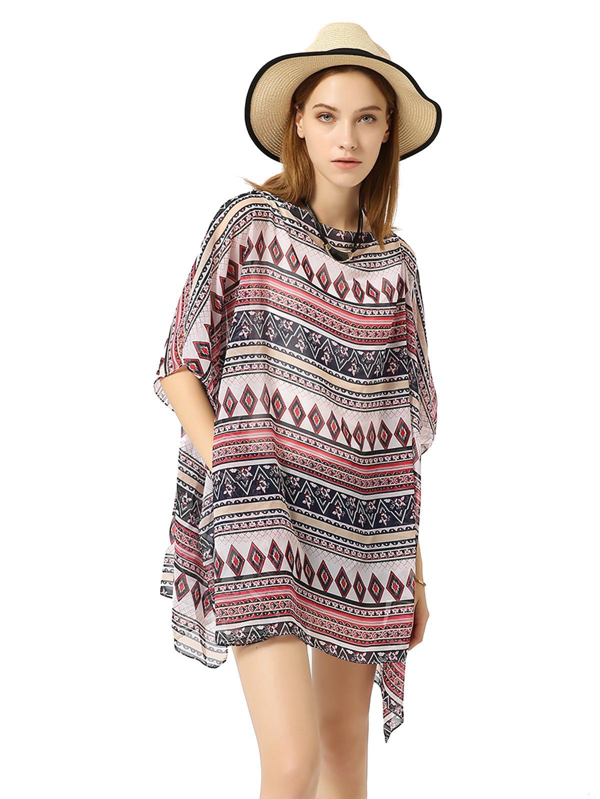 

Hooded Chiffon Loose Beach Bikini Blouse, Multi-a