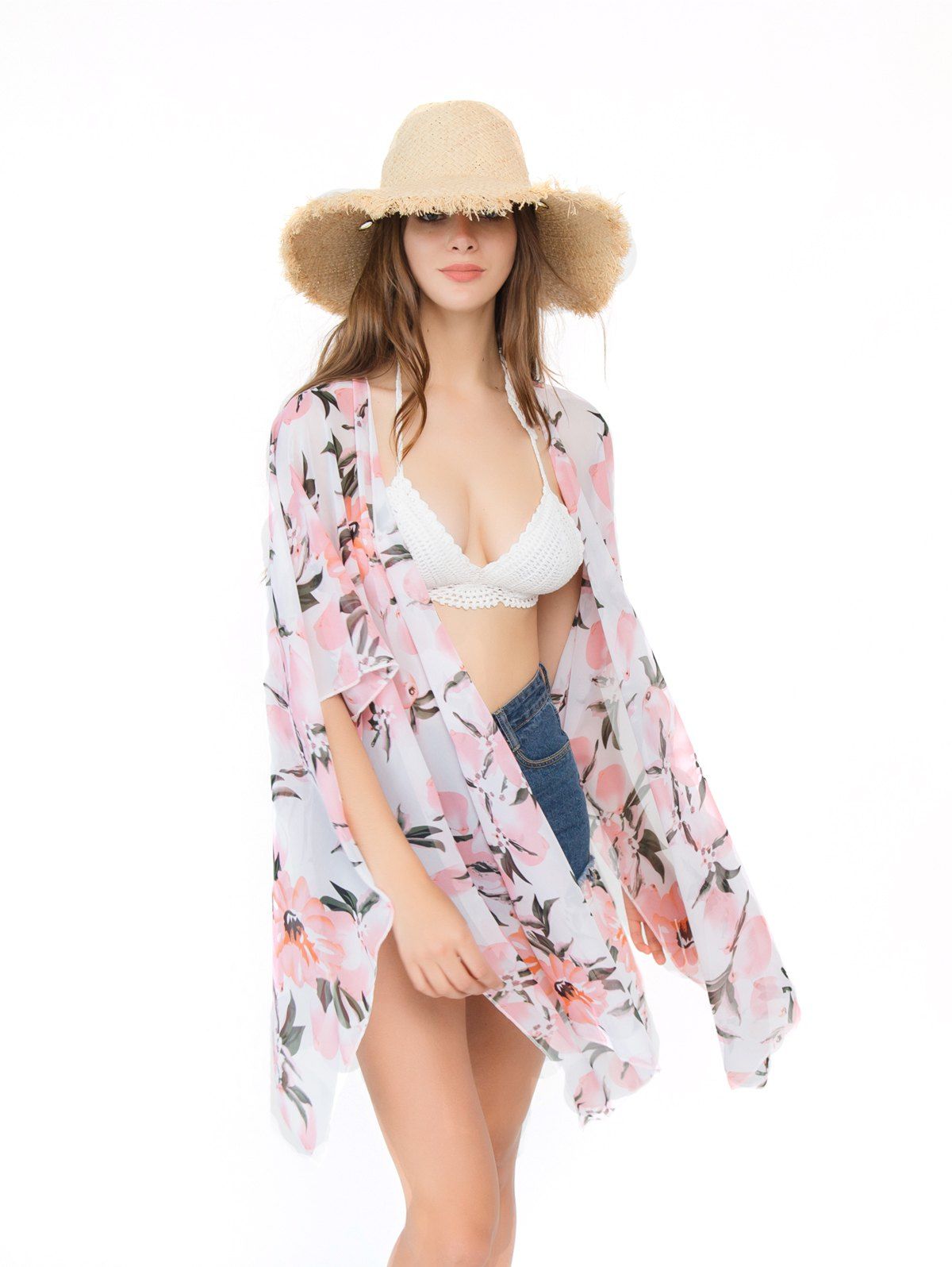 

Chiffon Lemon Beach Bikini Sunscreen Blouse, Light pink