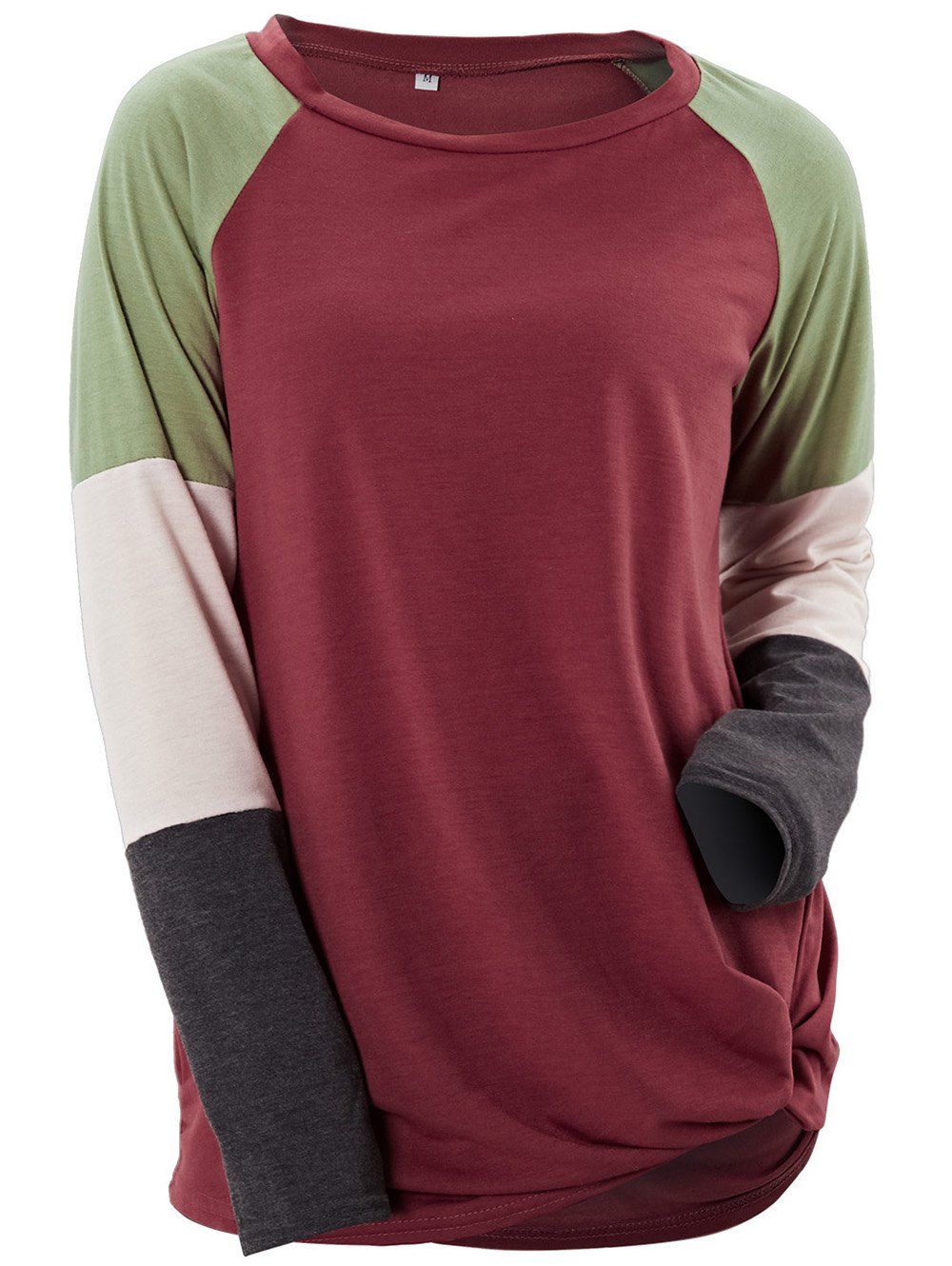 

Womens Long Sleeve Patchwork Color Block Sweatshirt Casual Tunic Top, Chestnut red