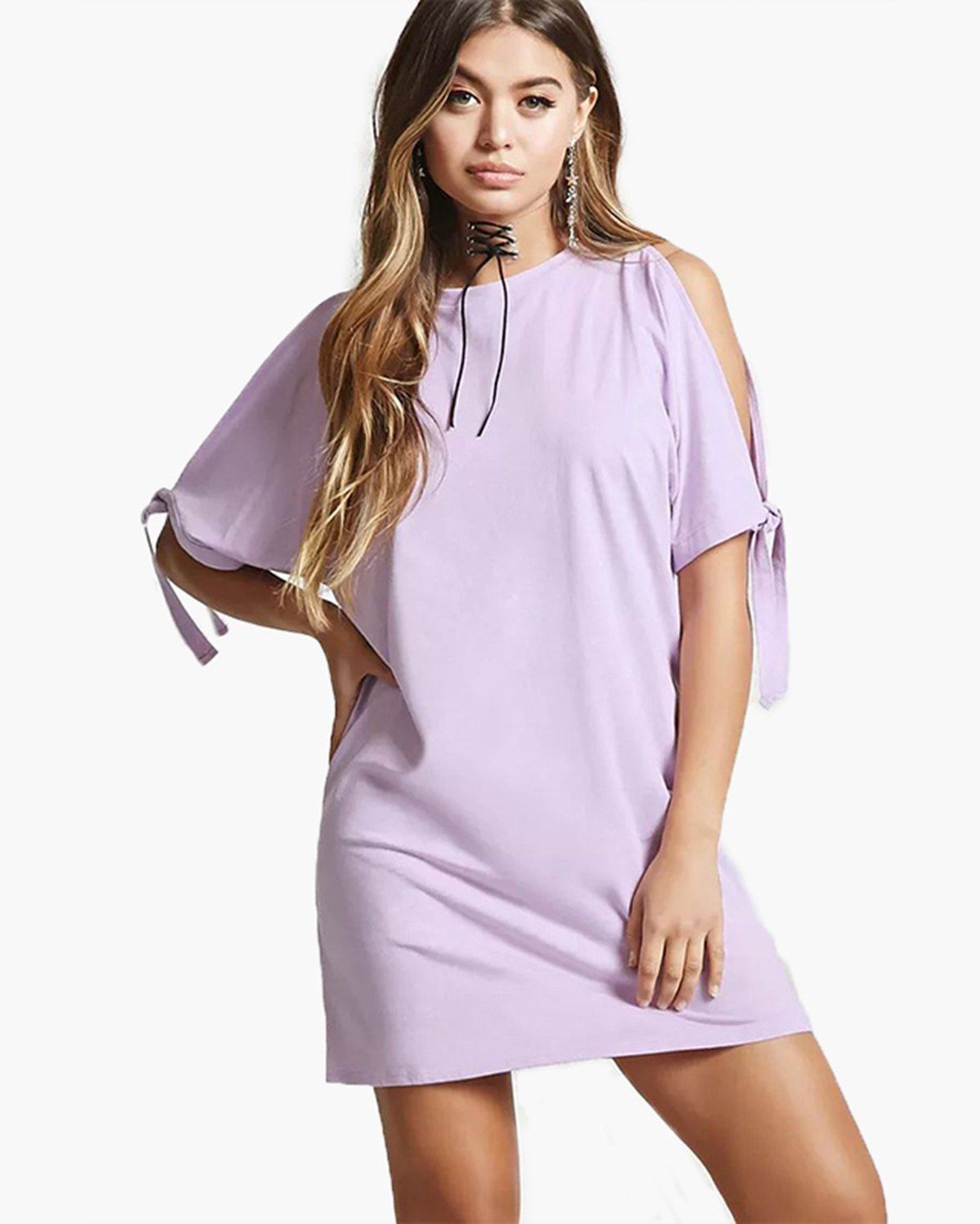 

Plain Stitched Short-Sleeved T-shirt, Purple