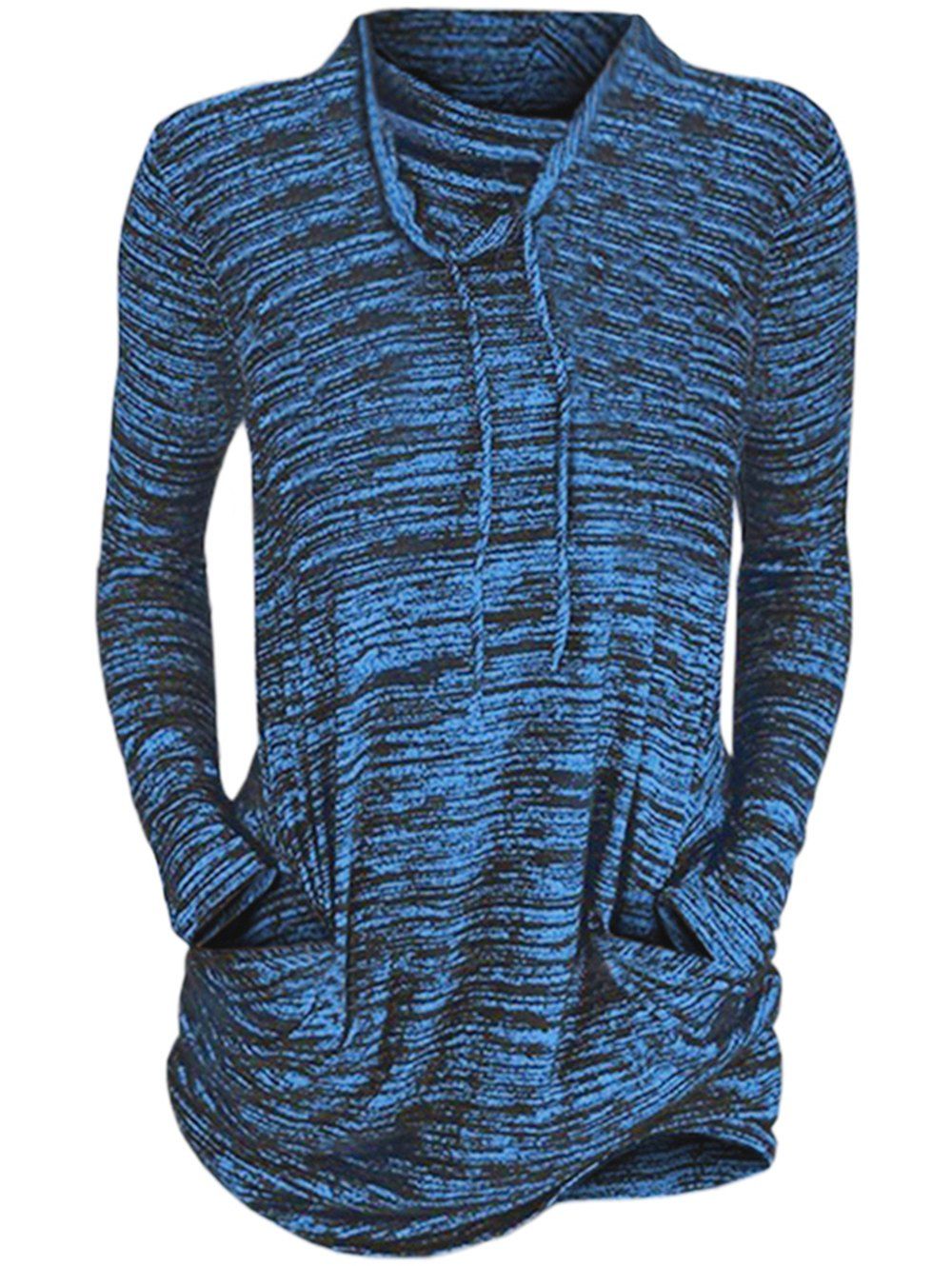 

Womens Cowl Neck Long Sleeve Pocket Casual Tunic Sweatshirts T-shirt, Blue