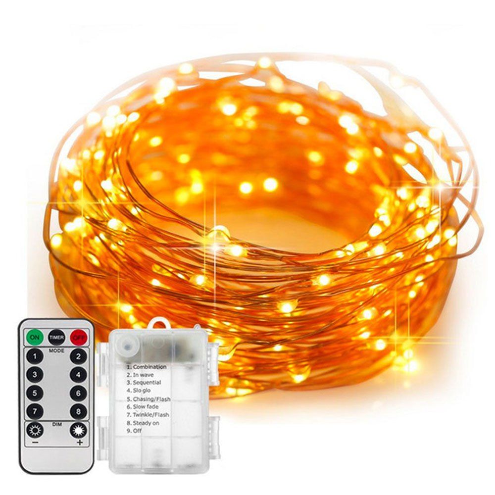 

5M/10M 100 Led Fairy Lights 8 Flashing Modes Battery Operated With Remote Control Timer Waterproof Copper Wire Twinkle String Lights For Bedroom Indoor Christmas Decoration, Warm white