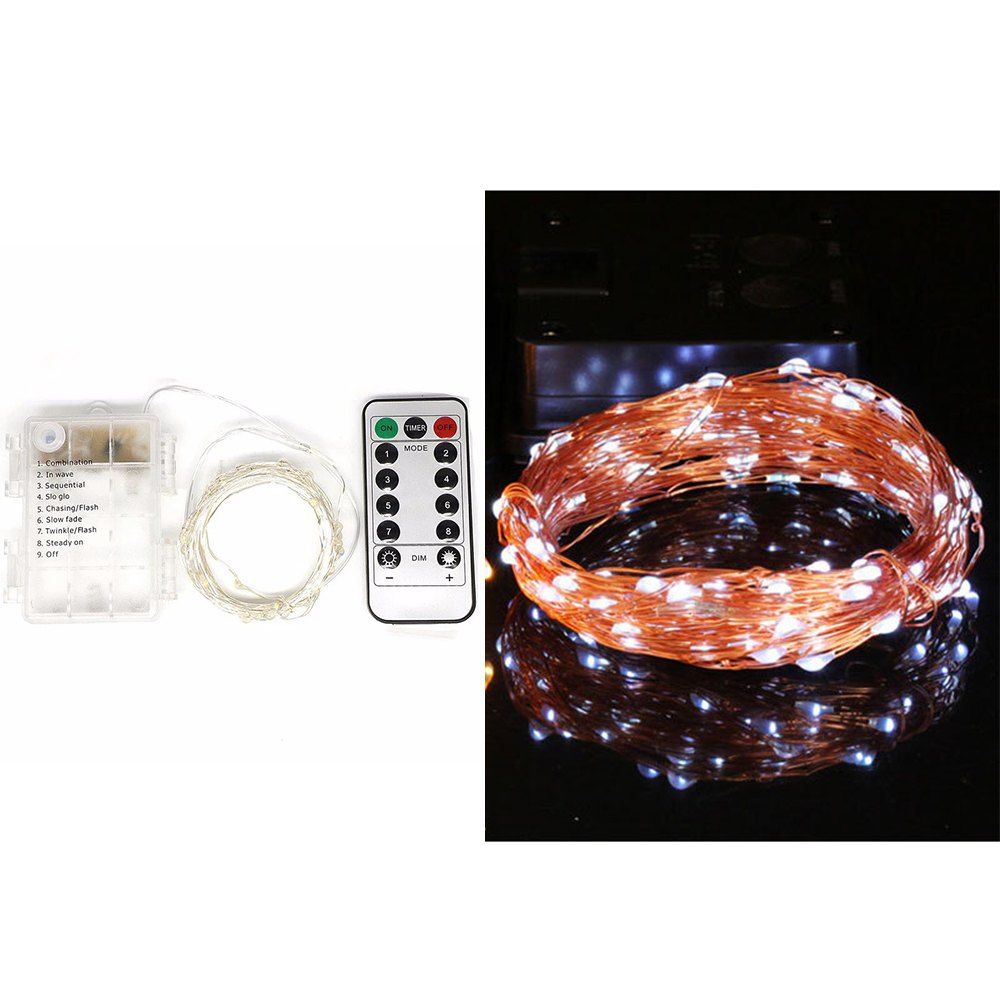 

5M/10M 100 Led Fairy Lights 8 Flashing Modes Battery Operated With Remote Control Timer Waterproof Copper Wire Twinkle String Lights For Bedroom Indoor Christmas Decoration, Cool white