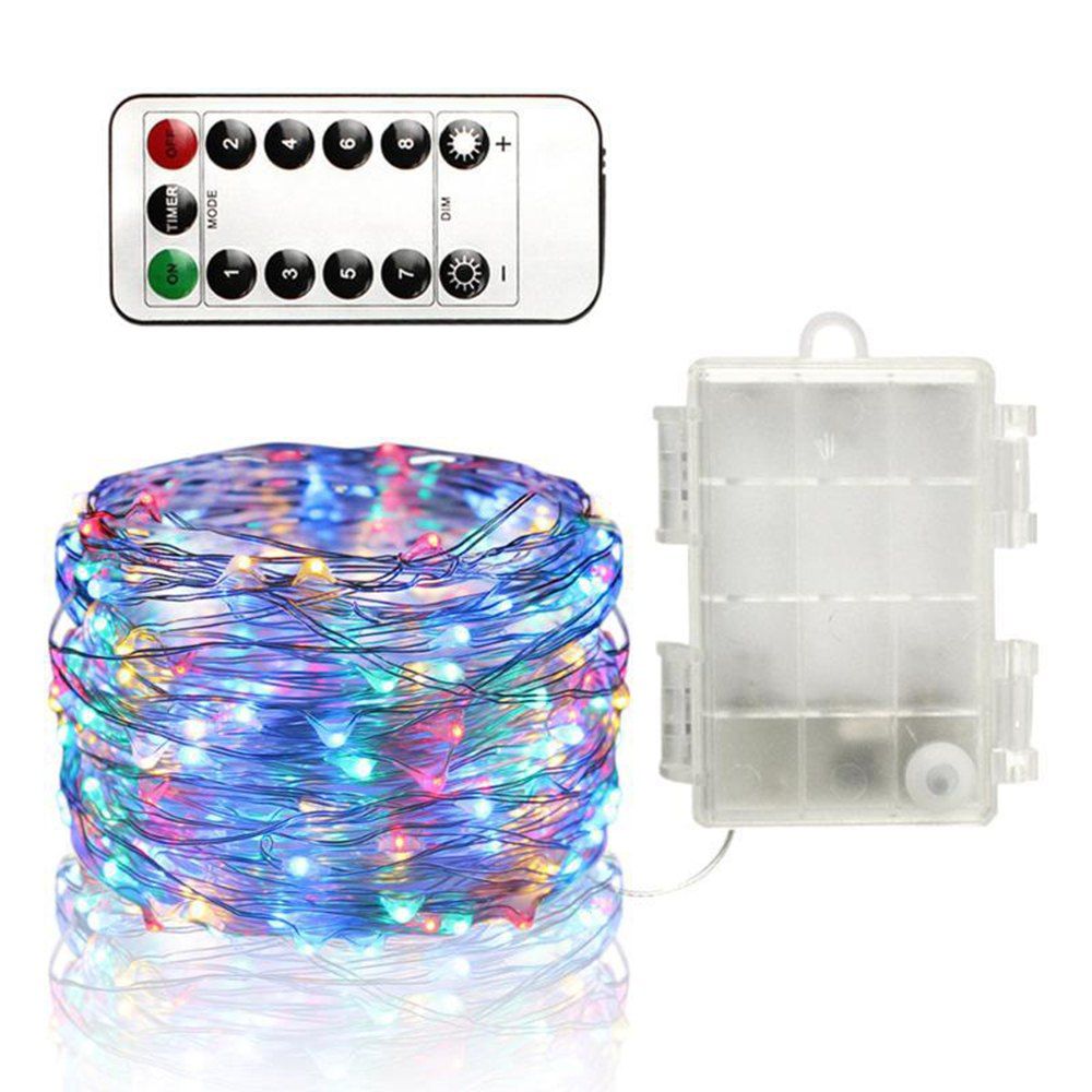 

5M/10M 100 Led Fairy Lights 8 Flashing Modes Battery Operated With Remote Control Timer Waterproof Copper Wire Twinkle String Lights For Bedroom Indoor Christmas Decoration, Multi-b