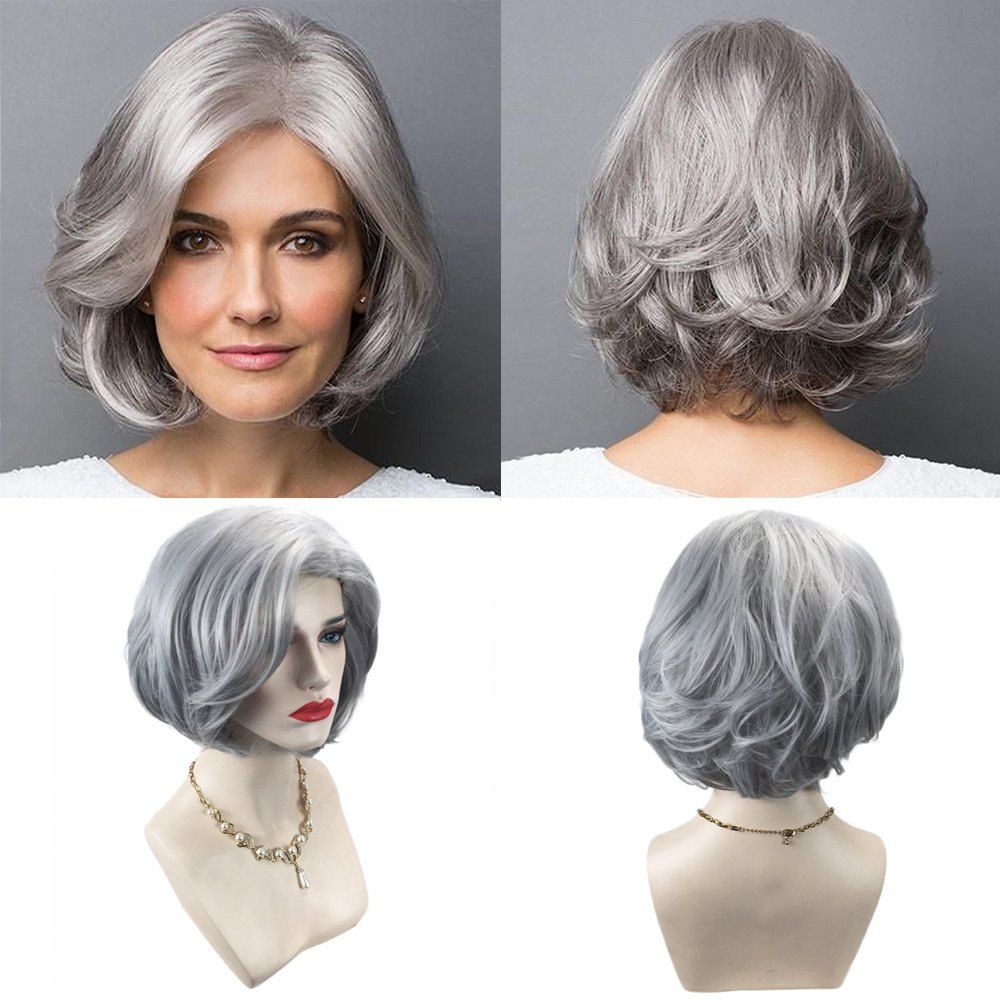 

Women's Short Curly Wavy Wig Synthetic Hair Full Wig 14 inches ( Silver Grey, Platinum