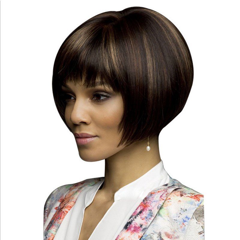 

Short Wig with Ombre Brown Color Synthetic Wig Hair, Sepia