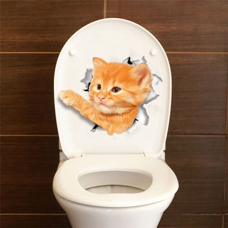 

Home Decoration Cute Kat Removable Toilet Wall Sticker, Orange