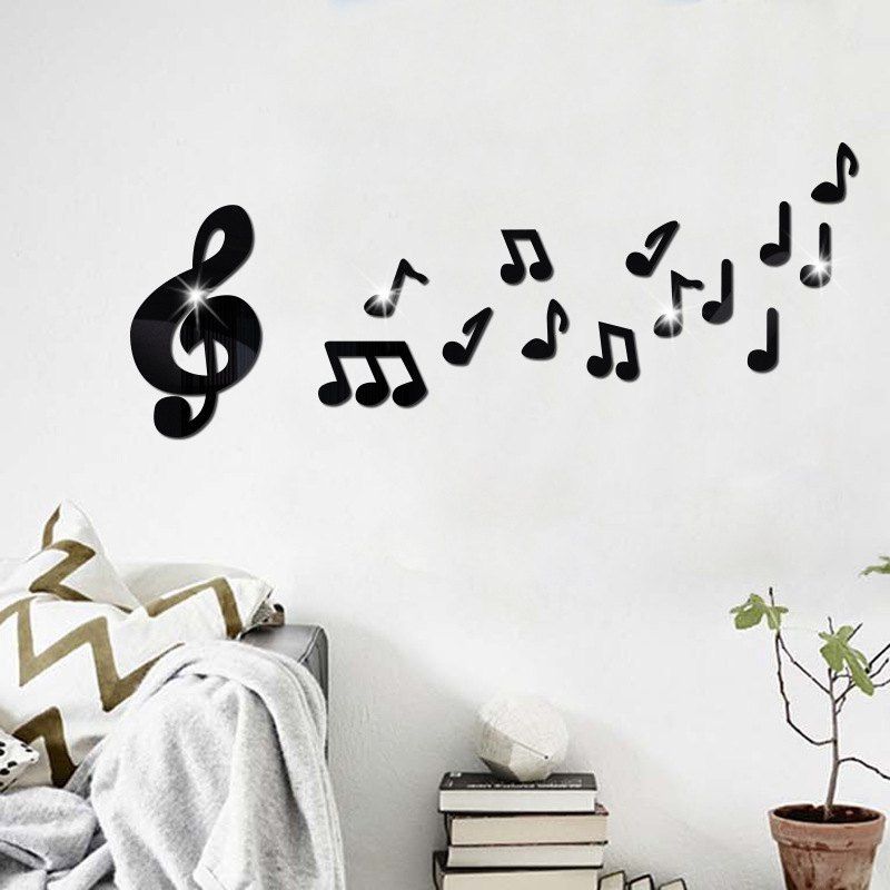 

DIY Music Note Mirror Wall Stickers for Wall Decor, Black