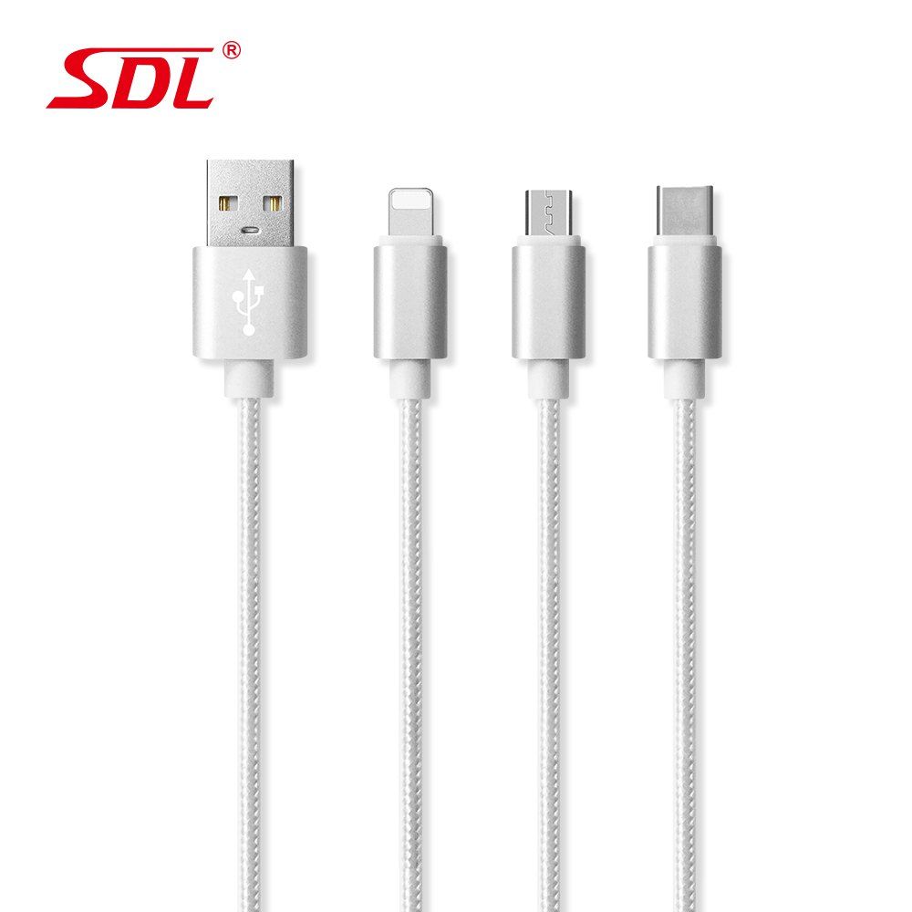 

SDL 3 in 1 Micro USB + 8 Pin + Type-C Data Charging Cable - 1M, Silvery