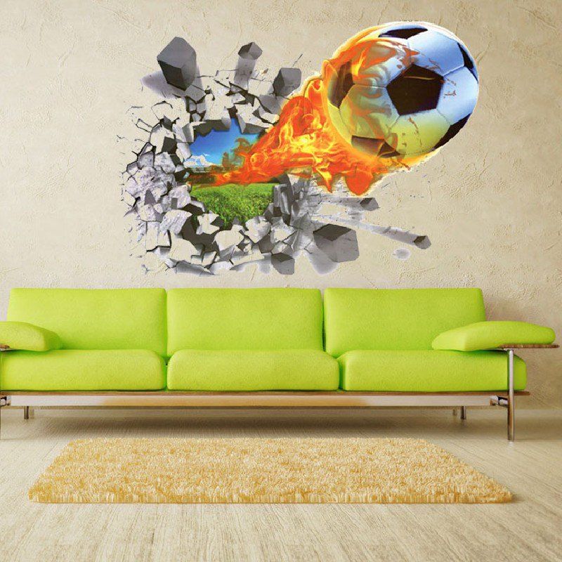 

Yeduo 3D Football Soccer Fire Playground Broken Wall Hole Window View Home Decals Sticker, Colormix