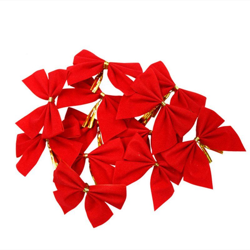 

XM1 12pcs Red Bowknot Christmas Trees Accessories 6CM