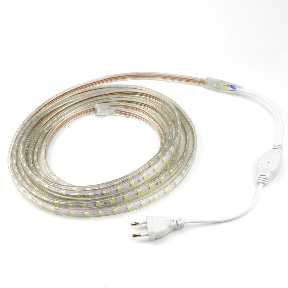 

1PCS 5M 220V 5050 300SMD 24W Flexible Tape Rope Strip Light Xmas Outdoor Waterproof Garden Outdoor Lighting Christmas Band Eu Plug, Warm white light