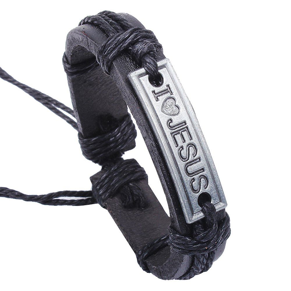 

Religion Jewelry Christian Engraved I Love Jesus Leather Bracelet, Black;black;brown