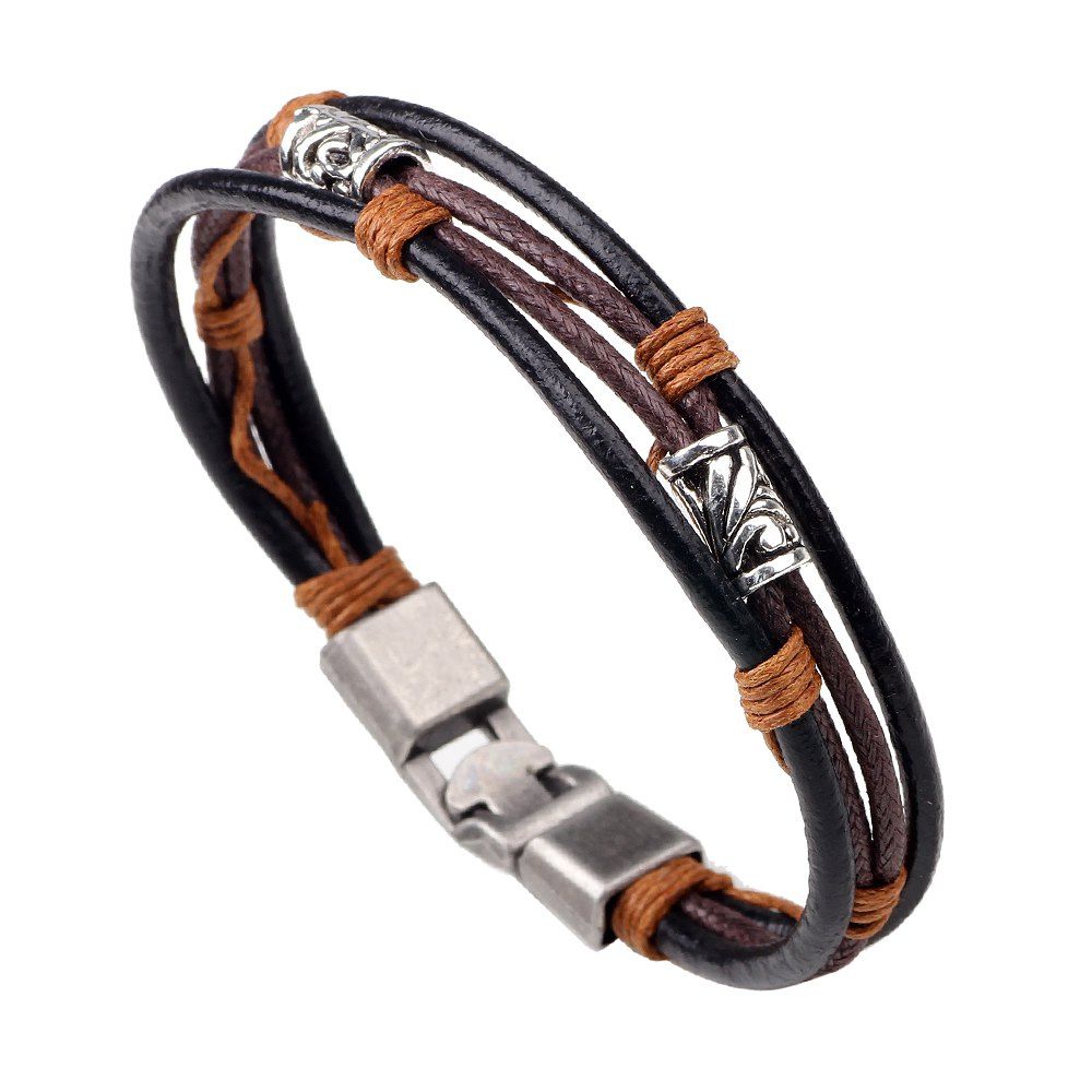 

New Arrival Alloy Bead Leather Black Rope Bracelet for Men