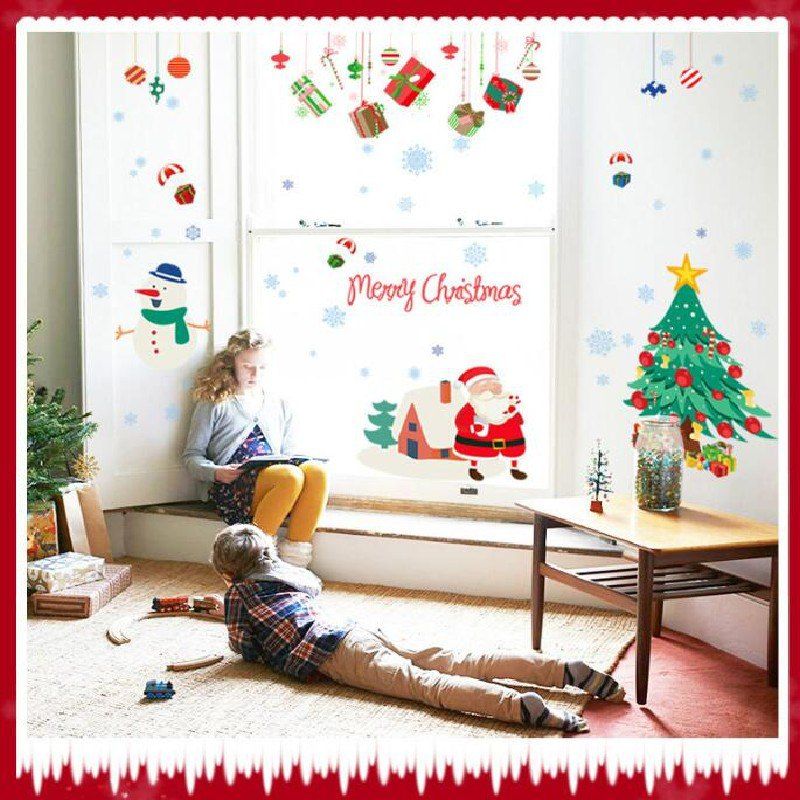 

Happy New Years Window Santa Claus Cristmas Tree Wall Stickers, Mix color