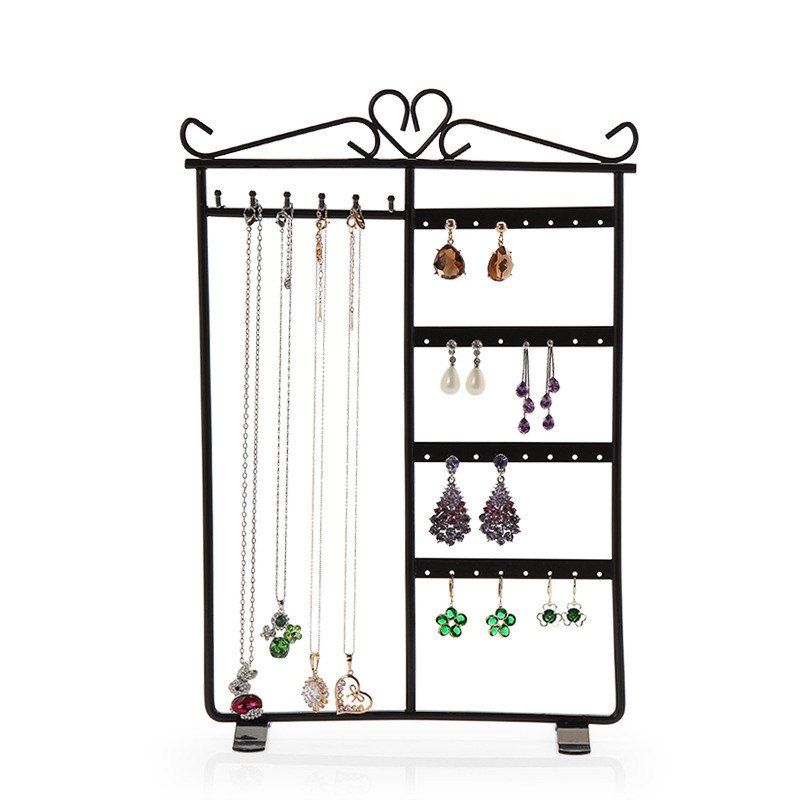 

Jewelry Multi-Function Metal Frame Earrings Necklace Display Rack, Black