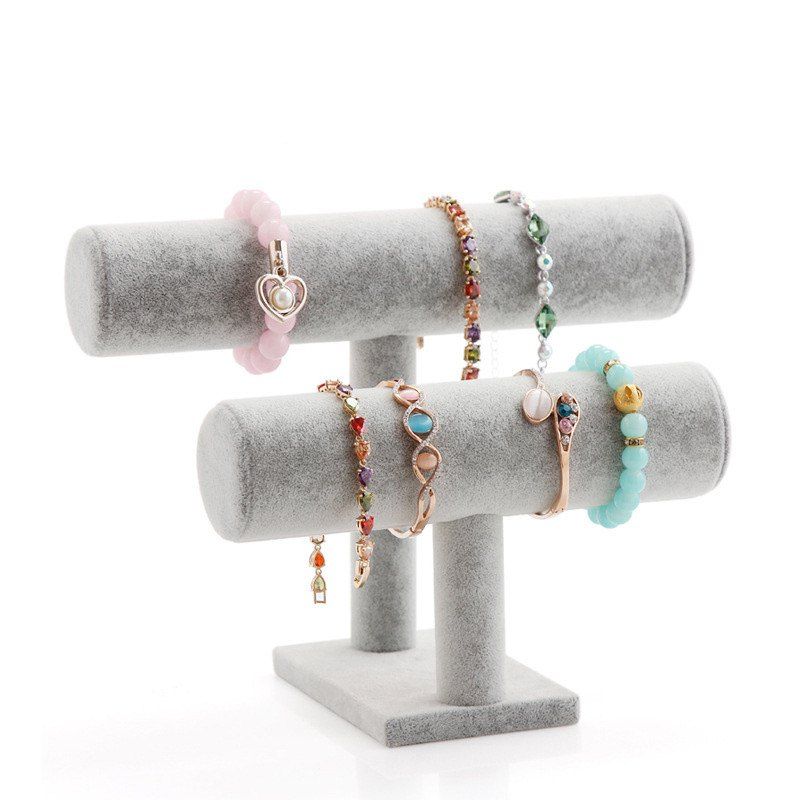 

Jewelry High Quality Flannelette Bracelet Double Storage Rack, Gray