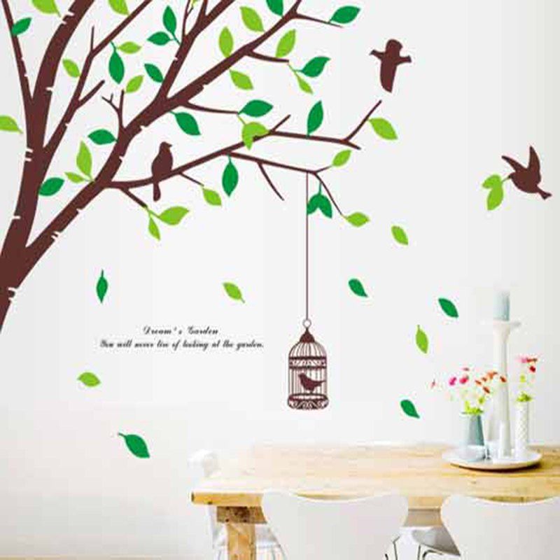 

Tree Birds Fresh Green Leaves Mural Decal Living Room Wall Sticker, Mix color