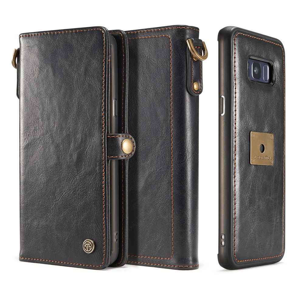 

Pu Leather Wallet Phone Case Protective Folio Flip Cover with Removable Hand Straps Case for Samsung Galaxy S8, Black