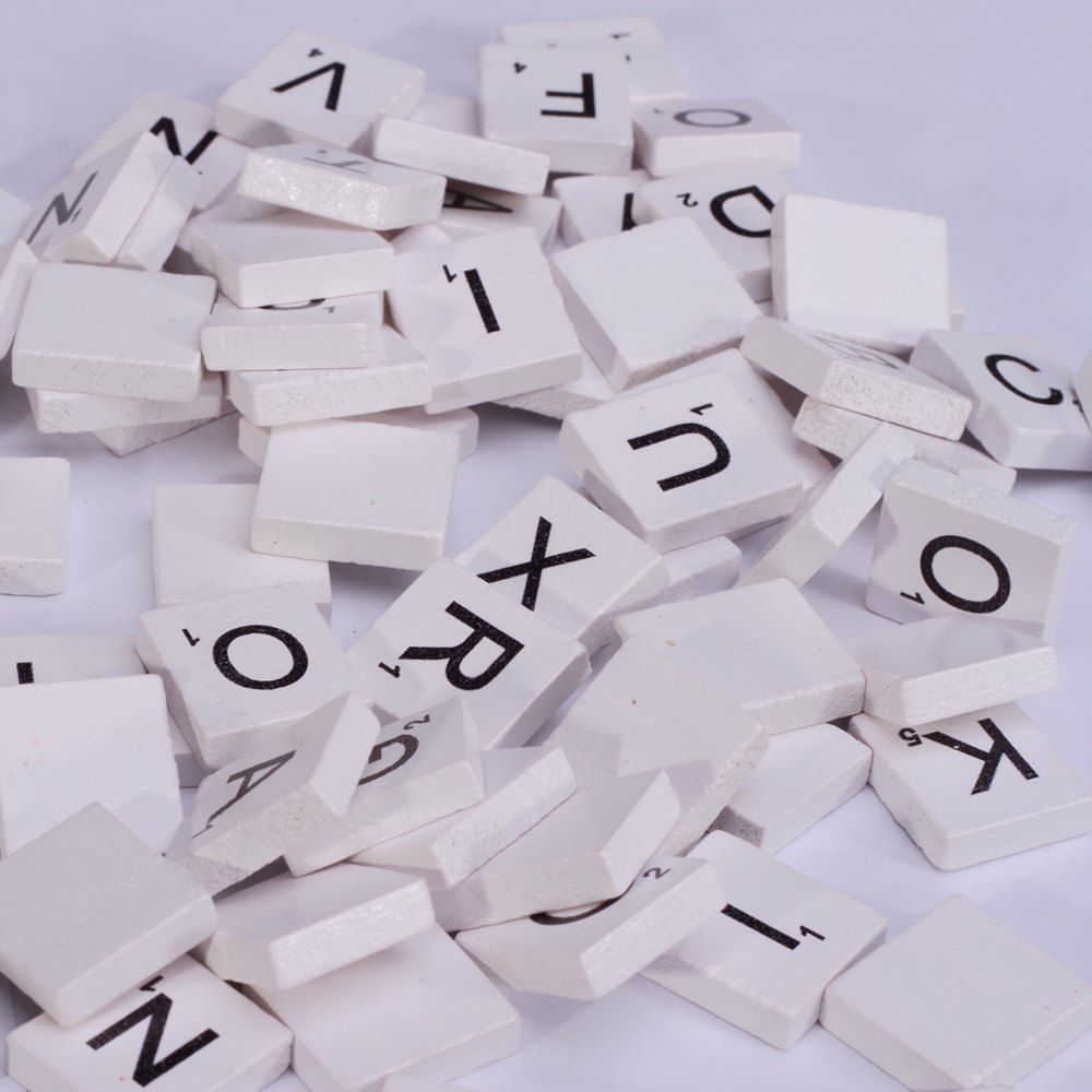 

100 Pcs Uppercase Wooden Scrabble Tiles Crafts Wood Alphabets for Kids, White