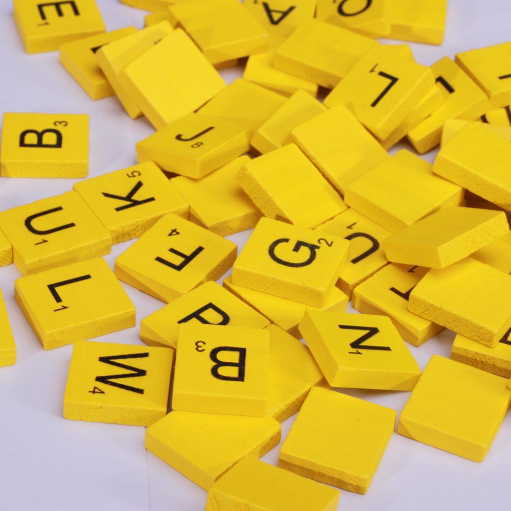 

100 Pcs Uppercase Wooden Scrabble Tiles Crafts Wood Alphabets for Kids, Yellow