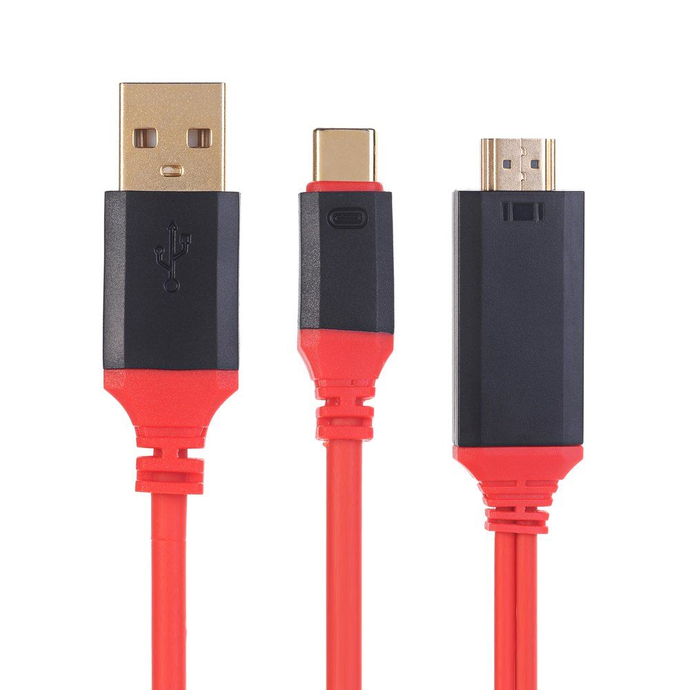 

Wkae Usb C Tpye-C 3.1 To Hdmi Uhd Hdtv Av Monitoring Cable with 2.0 Charging, Red with black