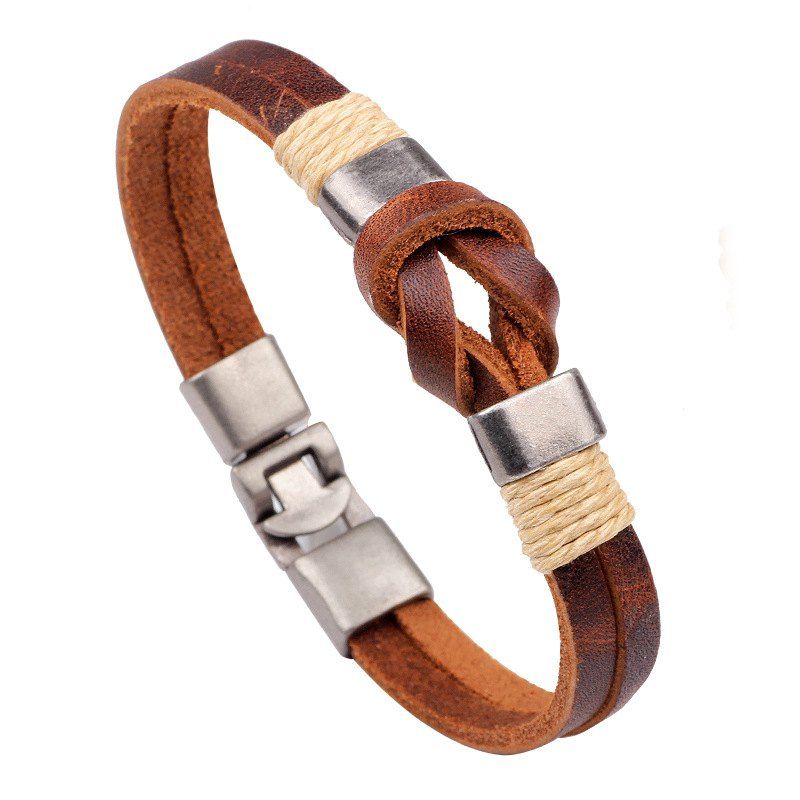 

High Quality Knot Leather Cuff Bracelet for Men Women, Brown