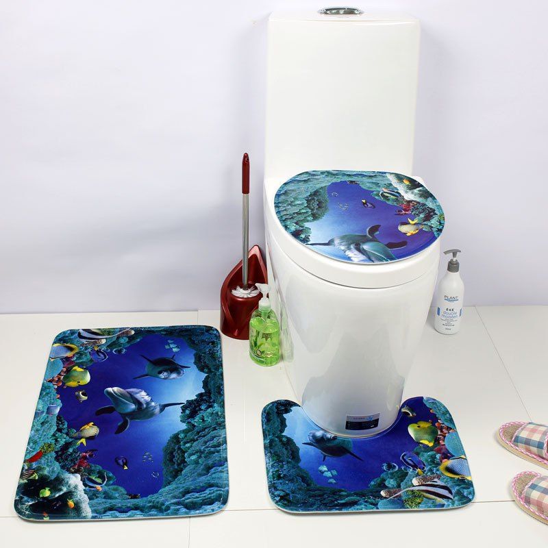 

Western Style 3PCS Undersea World Toilet Seat cushion, Blue