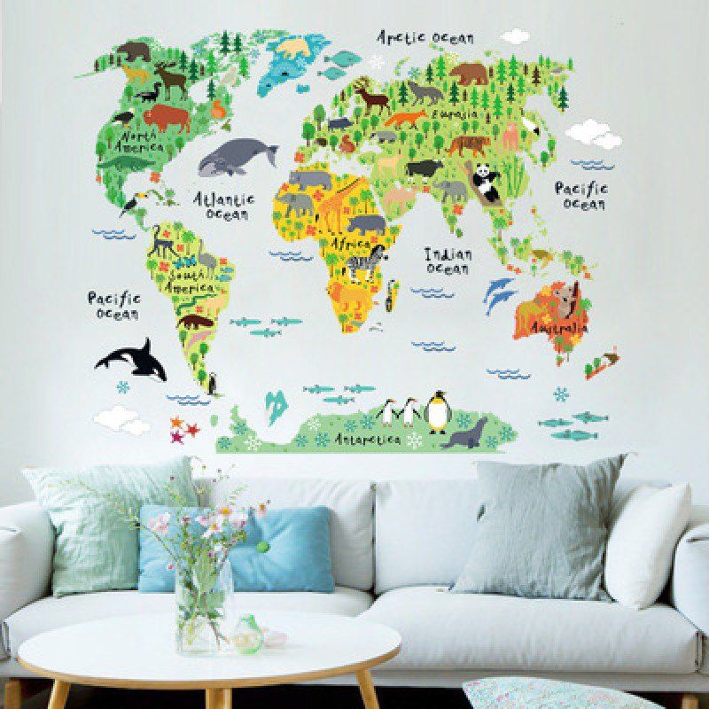 

Yeduoworld Map Animals Wall Stickers Room Decorations Cartoon Mural Art Zoo Children Home Decals Posters, Colormix