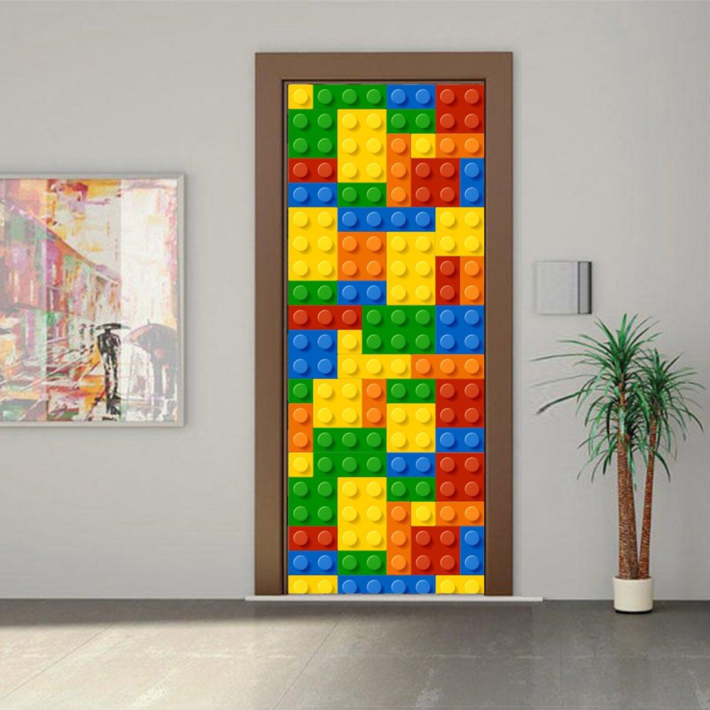 

Building Blocks Children Door Wall Stickers for Kids Room Decoration, Mix color